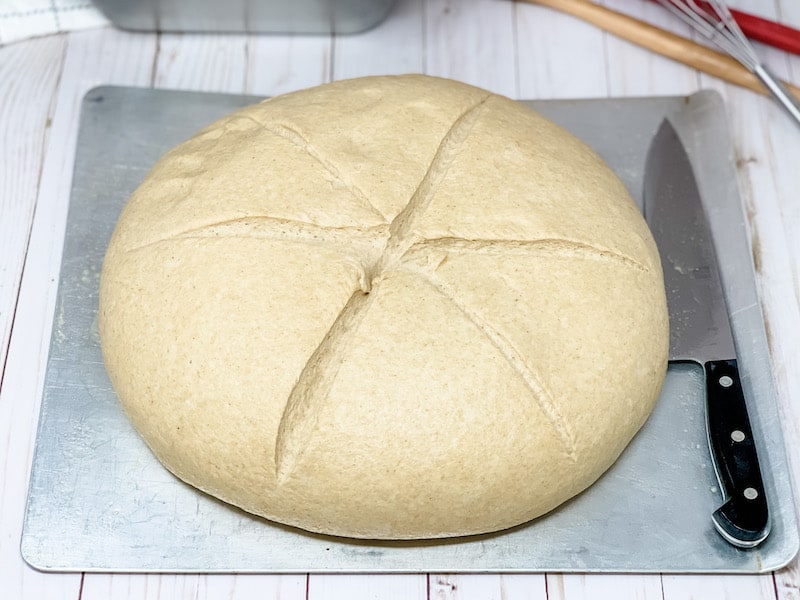 score the whole wheat bread dough to divide it evenly